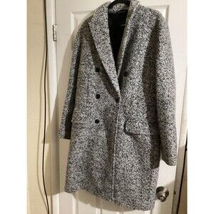 Express Coat Womens Large Black White Boucle Wool Blend Double Breasted Winter